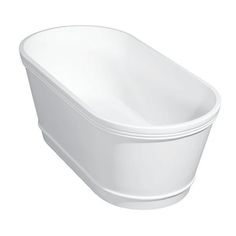 a white bath tub sitting on top of a white floor