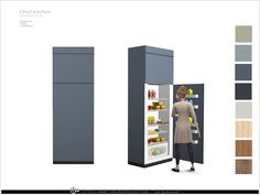 a woman standing in front of an open refrigerator