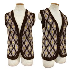 Vintage Crochet Vest, 70s Vest Crochet, Granny Vest, 70s Crochet Granny Square Vest, 70s Knit Vest, Knit Vest Outfit, Vintage Crochet Sleeveless Vest, Patchwork Knit, Vest Outfit