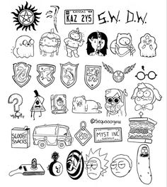 cartoon characters drawn in black and white with the words kz zs dw