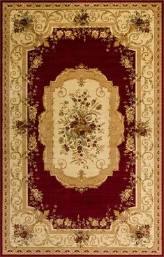 a red and white rug with an ornate design on the bottom, surrounded by flowers