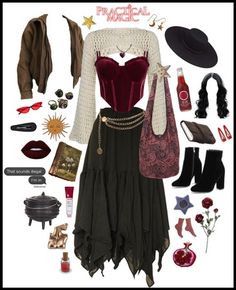 Witchy Outfit Inspiration, Crystal Witch Outfit, Whimsy Goth Winter Outfit, Crystal Core Outfits, Soft Witch Aesthetic Outfit, Witchy Astethic Outfits, Hecate Outfits, Winter Witch Fashion, Greenery Outfit