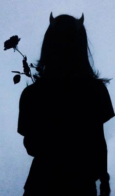 the silhouette of a woman holding a rose