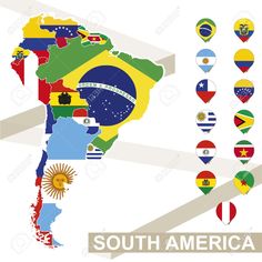 the map of south america with flags