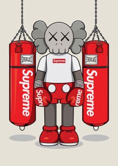 a cartoon character with two boxing gloves on his chest and the word supreme written on it