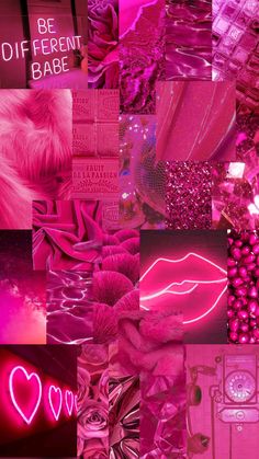 a collage of pink and purple images with the words be different babe