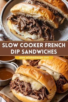 slow cooker french dip sandwiches on a plate