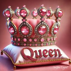 Celebrate royalty with this exquisite pink gemstone crown decor. Designed with intricate details, sparkling pink gems, and a vintage-inspired golden finish, this crown sits regally on a plush pink cushion adorned with the embroidered word "Queen." Perfect for a royal-themed room, bridal decor, or as a standout photography prop, this piece adds a touch of elegance and grandeur to any setting. Ideal for gifting to queens in your life or for displaying as a luxurious home accent. Features: Stunning Woman With Crown, Crown Queen, Royalty Crown, Aka Sorority Gifts, Crown Decor, Native American Wolf, Crown Art, Pink Crown, Happy Birthday Wishes Cake