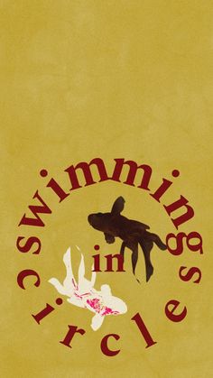 a yellow towel with the words swimming in circles on it and a silhouette of a fish