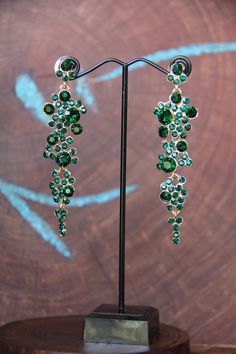 Emerald Green Dangle Earrings Rhinestone Pageant Earrings | Etsy Green Sparkling Jewelry For Party, Sparkling Green Jewelry For Party, Green Cubic Zirconia Crystal Earrings For Party, Green Cubic Zirconia Party Earrings, Crystal Rhinestone Jewelry For Prom, Green Crystal Earrings With Sparkling Stones For Party, Green Crystal Chandelier Earrings For Party, Glamorous Green Earrings With Sparkling Stones, Green Sparkling Stones Earrings For Party