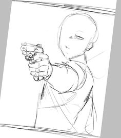 NOT MY ART!! Gunman Pose Reference, Gunslinger Reference Poses, Scary Poses Drawing Reference, Pose Ideas Dynamic, Drawing Poses With Knife, Hitting Someone Pose Reference, Holding Gunshot Pose, Anime With Knife, Insane Reference Pose