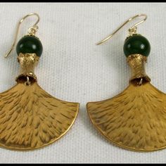 JADEN Handforged Hammered Bronze Fans Rich Green Jade | Etsy Unique Gold Jade Earrings, Rich Green, French Wire, Lovely Earrings, Jade Beads, Green Jade, Jade Green, Leaf Earrings, Austin Tx