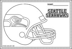 a football helmet with the name seattle seahawks on it in black and white