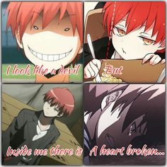 four different anime characters with captioning in the middle one says, i look like a devil