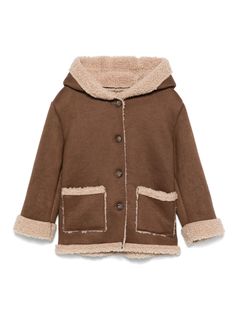 brown suede front button fastening classic hood long sleeves turn-up cuffs logo patch at the sleeve two side patch pockets faux-shearling lining straight hem Herno Jacket, Dress With Jean Jacket, Teen Boy Outfits, Baby Boy Accessories, Dolce And Gabbana Kids, Suede Coat, Kenzo Kids, Stella Mccartney Kids, Suits Coats