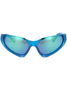 electric blue cat-eye frame mirrored lenses UV-protective lenses logo-embossed arm straight arms curved tips These glasses come with a protective case. Balenciaga Eyewear, Lens Logo, Eye Frames, Blue Cat, Cat Eye Frames, Blue Cats, Eyewear Accessories, Sunglass Frames, Mirror Frames