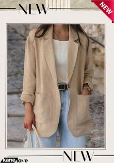 Temperament Commuter Versatile Loose Simple Casual Long-sleeved Solid Color Suit Casual Beige Long Sleeve Blazer, Casual Beige Solid Color Blazer, Casual Beige Blazer For Day Out, Linen Suit, Linen Style, Summer Tops, Sleeve Cotton, Cotton Linen, Dress Skirt