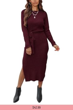 Women Long Sleeve Crew Neck Casual Dress Button Loose Fitting Sweater Fall Winter Tunic Dress Basic Bodycon Dress, Casual Work Outfits Women, Fashion Nova Outfits