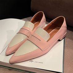 Upper Material: Cow Patent LeatherLining Material: Silk MicrofiberFootbed Material: Silk MicrofiberHeel height: 2.5cmWearing Style: Slip onPopular elements: Pointed Toe These shoes the perfect choice for any special occasion or everyday wear. Pink Pointed Toe Loafers For Formal Occasions, Formal Pink Pointed Toe Loafers, Elegant Pink Loafers With Round Toe, Pink Leather Loafers For Spring, Elegant Pink Almond Toe Loafers, Pink Leather Flat Heel Loafers, Pink Leather Loafers With Flat Heel, Trendy Pink Leather Loafers, Pink Leather Loafers For Office