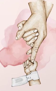 two hands holding each other over a pink background