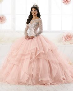 Beaded Long Sleeved Quinceanera Dress by House of Wu 26904-House of Wu-ABC Fashion Dresses Pink Long, Long Sleeve Quinceanera Dresses, Cheap Quinceanera Dresses, Quinceanera Collection, Quinceñera Dresses, Quinceanera Dresses Pink, Pretty Quinceanera Dresses, Quince Dress, Quinceanera Dress