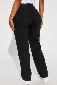 Trendy Black Straight Jeans, Black Straight Bottoms With Relaxed Fit, Black Straight Relaxed Fit Bottoms, Black Straight Denim Bottoms, Casual Black Straight Bottoms, Black Straight Bottoms For Spring, Black Straight Pants For Spring, Basic Black Bottoms For Fall, Fitted Straight Black Bottoms