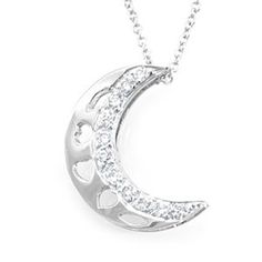 This unique crescent moon inspired design pendant complimented with micro pave set round diamonds  is hand crafted and cast in solid 14K white gold.  Chain is sold separately. COMPONENT DIAMOND: 11 Round Diamonds  CARAT WEIGHT:  0.17ct COLOR/CLARITY: G - H / SI METAL:  14K White Gold GRAM WEIGHT:  1.74gr WIDTH:  5.3mm LENGTH: 16.5mm STYLE CODE: P668-KP207 Item can also be made in Brass,Silver , 18K  white & yellow gold and in platinum with additional cost.  Allow us at least 1 week manufacturing White Gold Chain, Micro Pave, Crescent Moon, Diamond Pendant, Gold Chain, Crescent, Round Diamonds, Platinum, Hand Crafted