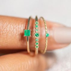 Dainty Emerald Ring, Stacking Emerald Rings, Emerald Ring Women, Emerald Ring Gold, Engagement Ring, Square Ring, Green Emerald Ring For her Main Gemstone - Lab Emerald Stone Cut - / emerald Cut  ♥ The most unique jewelry you can find, a perfect gift for you and your loved one ♥ ✩ Handcrafted in 925 fine silver/14K rose gold plated silver. Good for sensitive skin. ✩ This ring is built for longevity. Heavy gold plating gives it extra shine and durability ✩ Brilliant cut CZ stones, sparkle like re Yellow Gold Jeweled Rings As Gifts, Yellow Gold Rings With Jewels For Gift, Dainty Green Stackable Rings For Anniversary, Jeweled Open Ring As Gift, Fine Jewelry Green Stackable Jewelry, Green Emerald Open Ring Stackable Rings, Green Emerald Stackable Open Rings, Green Stackable Rings With Prong Setting, Fine Green Stackable Jewelry