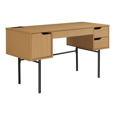 an office desk with two drawers and black legs