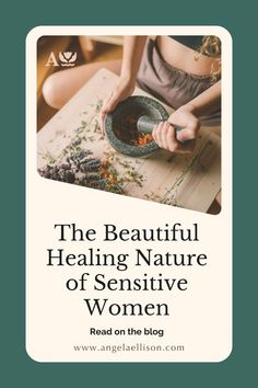 a woman is holding a bowl with flowers in it and the words, the beautiful healing nature