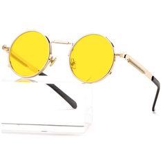 PRICES MAY VARY. STYLISH OCEAN YELLOW LENSES ►The world seen through ocean yellow lenses, The entire vision subverts your vision, color your world and presents a different color world, complement your look with perfect glare free vision. Deflects envious glances and gives you that unique look making them ideal for sunny days. RETRO SMALL ROUND FRAME ►Ergonomic design frame, a curved brow bar, reinforced metal hinge, adjustable nose pads, and skin-friendly materials spring temples , classic desig Yellow Goggles Aesthetic, Adjustable Yellow Sunglasses With Uva Protection, Trendy Yellow Round Frame Sunglasses, Yellow Glasses Guy, Sunglasses Circle, Yellow Sunglasses Men, Yellow Sunglasses With Gradient Lenses, Yellow Sunglasses With Gradient Lenses And Round Frame, Yellow Polarized Sunglasses