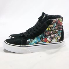 Excellent Condition Barely Pre-Loved Pair Of Vans Sk8 Hi Reissue Disney Alice In Wonderland 'Rabbit's Hole' Sneakers. No Stains Up The Black Base Upper, Original Black Laces, Super Clean Original Insole Pads With Branding Unworn On Them, And Excellent Sole And Heel With No Heel Or Toe Drag Issues. No Stains, Spots, Tears, Holes, Fade Or Discoloration. Smoke And Pet Free! Size 5.0 Men Us Size 6.5 Women Us Black High-top Sneakers With Character Print, Black Sneakers With Anime Print And Round Toe, Black Anime Print Sneakers With Round Toe, Casual Black Sneakers With Anime Print, Casual Black Sneakers With Character Print, Disney Round Toe Sneakers For Streetwear, Disney Low-top Sneakers For Streetwear, Black Sneakers With Character Print, Vans Sk8 Hi Reissue