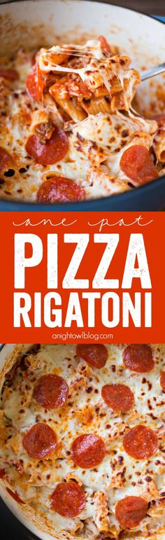 two pizzas sitting on top of each other with the words pizza rigatoni above them