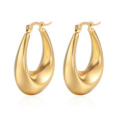 If you’re just embracing the chunky trend, this basic yet stylish pair is a safe place to start. From the timeless, these chubby gold-plated stainless steel hoops go with just about anything. Seen on and loved by many, these chunky earrings are best for the girl-on-the-go, taking you from coffee runs to the office to happy hour. - Metal: Stainless Steel. - Plating: 18K Gold Plated.- Long: Aprox. 3 cm.- Closure: Hoop.- Width: 2.3 cm. Ships in a Balara Gift Pouch. Available in Gold.SKU #EC105 Hollow Earrings, Chunky Gold Hoop Earrings, Chunky Hoop Earrings, Chunky Earrings, Statement Drop Earrings, Waterproof Jewelry, Huggie Hoop Earrings, Casual Attire, Steel Jewelry