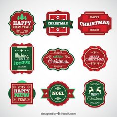 christmas stickers in red and green with different designs on them, including the words merry new year