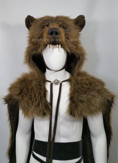 Viking Cosplay Men, Bear Headdress, Fur Cloak, Brown Cape, Viking Cosplay, Native American Headdress, Bear Mask