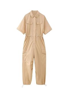 Step out in style this summer with our afforadble Women's Cargo Jumpsuit. Perfect for the urban streetwear enthusiast, this jumpsuit combines comfort with edgy fashion. Must-have for the season! Summer Cotton Jumpsuits And Rompers For Leisure, Fitted Casual Summer Jumpsuits And Rompers, Summer Leisure Jumpsuits And Rompers With Relaxed Fit, Summer Leisure Relaxed Fit Jumpsuits And Rompers, Cotton Jumpsuits And Rompers For Spring Leisure, Spring Cotton Bodysuit With Relaxed Fit, Trendy Relaxed Fit Jumpsuits And Rompers With Short Sleeve, Trendy Summer Jumpsuits And Rompers For Leisure, Casual Beige Cotton Bodysuit