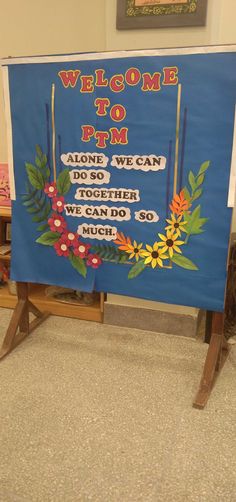 a welcome sign is displayed in front of the classroom door for students to use it