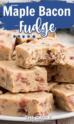 maple bacon fudge on a plate with text overlay