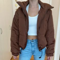 Never Been Worn. Retail $106 Size Is Xs/S Tan Puffer Jacket, Pink Puffer Jacket, Green Puffer Jacket, Brown Puffer, Green Puffer, Black Quilted Jacket, White Puffer, Cropped Puffer Jacket, Blue Puffer