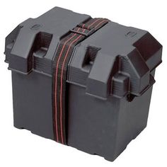 a large black box with red stripes on it