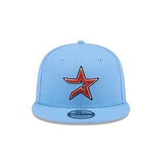 The Houston Astros Sky Blue 9FIFTY Snapback features an embroidered Astros Cooperstown logo at the front panels with a snapback closure at the rear and a gray undervisor. Blue Baseball Cap With Logo Patch, Blue Flat Bill Fitted Hat With Logo Patch, Blue Fitted Hat With Logo Patch And Flat Bill, Blue 5-panel Baseball Cap With Logo Patch, Blue Baseball Cap With Logo Patch And Flat Brim, Blue Snapback Hat With Logo For Baseball Season, Blue Snapback Hat With Logo Patch, Blue Snapback Hat With Logo Patch For Sports, Blue Flat Brim Baseball Cap With Logo Patch