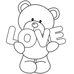 a teddy bear holding the word love in its paws and sitting on it's hind legs