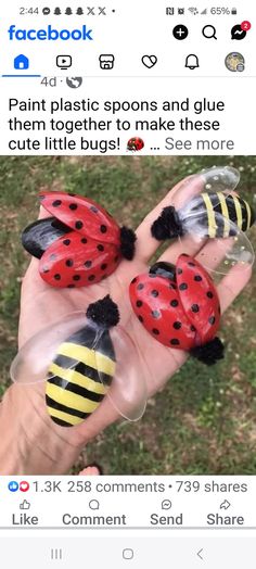 the ladybugs are painted on their fingers to look like they're going to paint