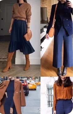 Navy Color Block Outfit, Navy Blue Color Combinations Outfits, Blue Fall Outfits, Unique Rave Outfits, Fall Business Casual, Fall Business Casual Outfits, Fall Business