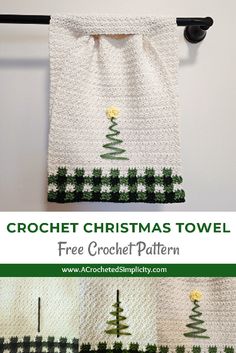 a crocheted christmas towel hanging on a rail with the words free crochet pattern