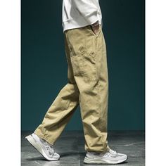 Spring Versatile Plus Size Cargo Pants Fabric: 100% Cotton Size: S, M, L, XL, 2XL, 3XL, 4XL, Multiple Color Selections: Khaki, Army Green  Season: Spring, Fall, Summer, Winter Full Length Khaki Harem Pants With Pockets, Khaki Relaxed Fit Harem Pants With Pockets, Casual Khaki Harem Pants With Pockets, Khaki Harem Pants With Pockets And Relaxed Fit, Casual Baggy Straight Leg Harem Pants, Casual Wide Leg Parachute Pants, Casual Khaki Parachute Pants With Loosely Fitted Hips, Baggy Khaki Harem Pants With Straight Leg, Casual Khaki Straight Leg Chinos