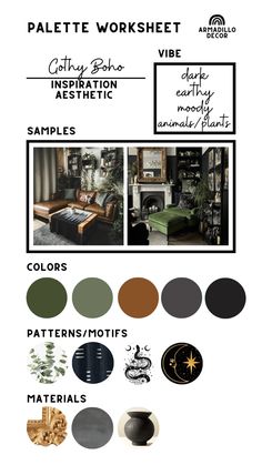 the palette worksheet for an interior design project