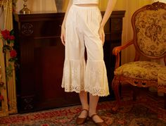 Womens Bloomers Lace Cotton Vintage Bloomers Plus Size Edwardian Bloomer Pants Antique Pantaloons Victorian Pettipants Ivory Cream - Etsy Long Bloomers Outfit, Feminine Wide Leg Bottoms For Daywear, Cream Lace Trim Bottoms For Loungewear, Beige Lace Bottoms For Daywear, Vintage Lace Trim Bottoms For Summer, Vintage Bottoms With Lace Trim For Summer, Ecru Cotton Bottoms For Summer, Vintage White Lace Bottoms, White Vintage Lace Bottoms