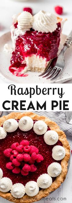 raspberry cream pie with whipped cream on top